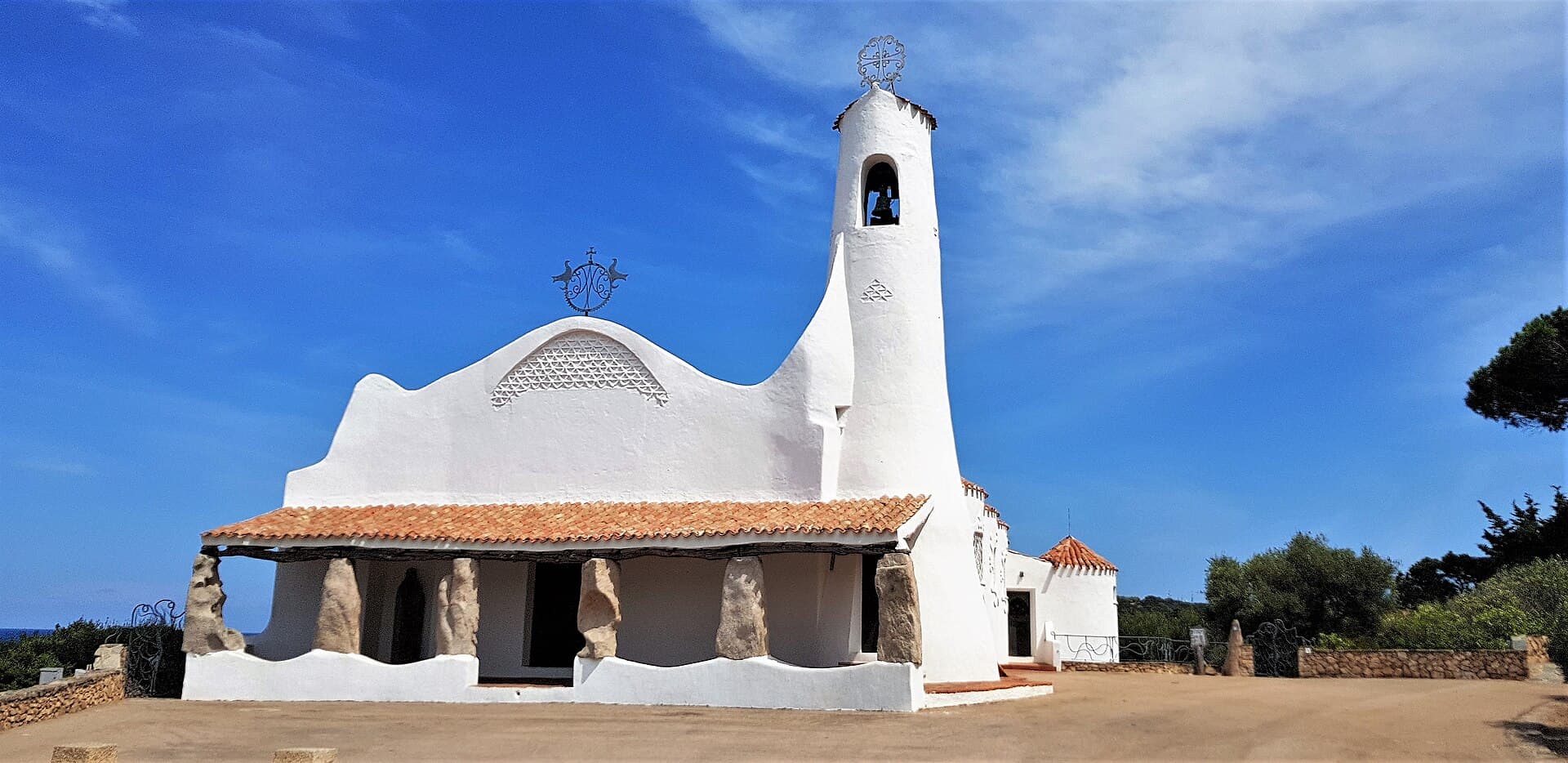 The white church of Stella Maris above Porto Cervo.