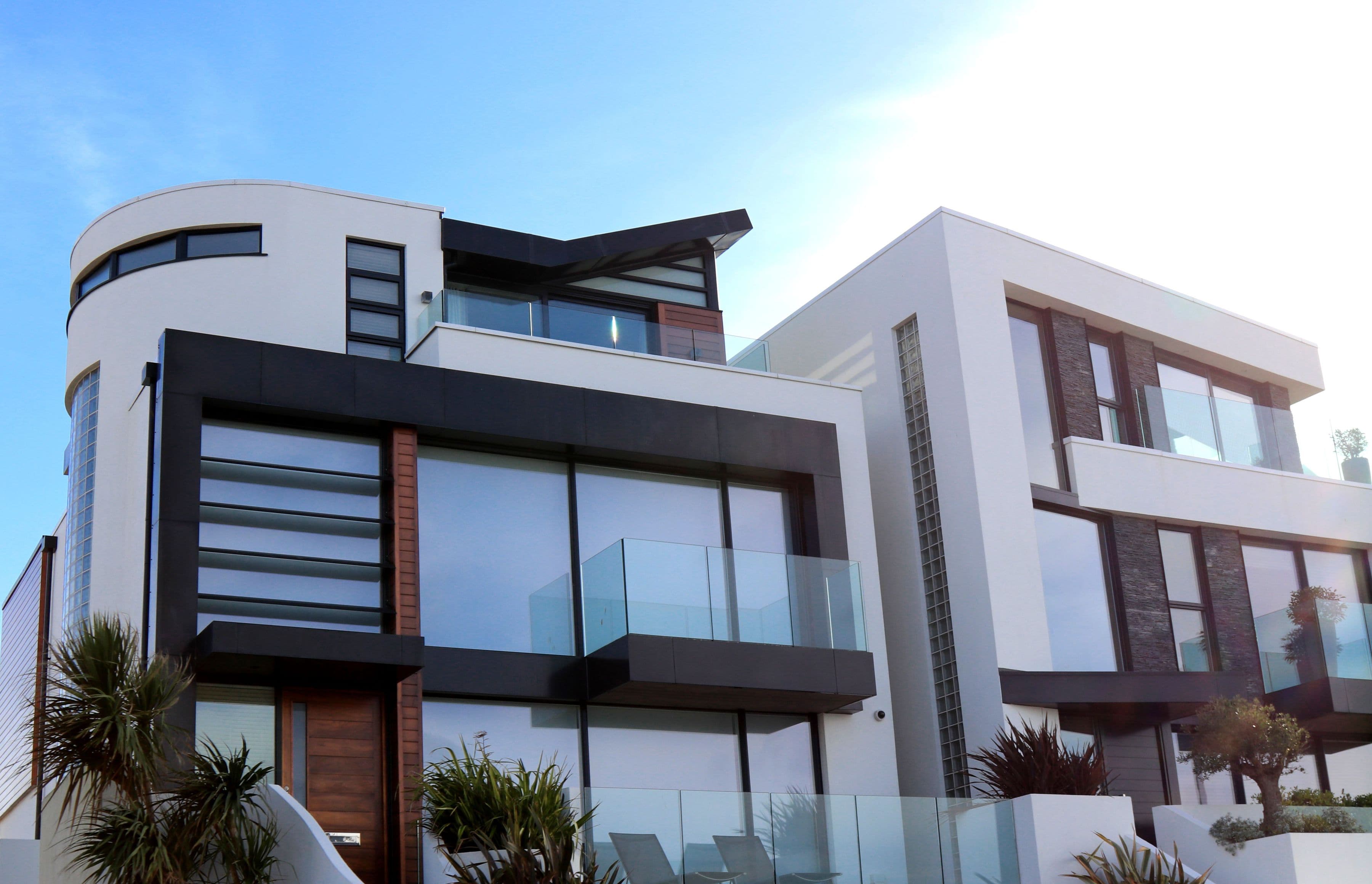 White contemporary town villa with deep terraces.